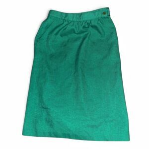 Classic Linen Green 80s midi skirt with button detail